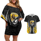 Wellington 2026 Rugby Custom Couples Matching Off Shoulder Short Dress and Hawaiian Shirt NZ Maori Silver Fern