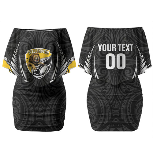 Wellington 2026 Rugby Custom Couples Matching Off Shoulder Short Dress and Hawaiian Shirt NZ Maori Silver Fern