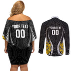 Wellington 2026 Rugby Custom Couples Matching Off Shoulder Short Dress and Long Sleeve Button Shirt NZ Maori Silver Fern