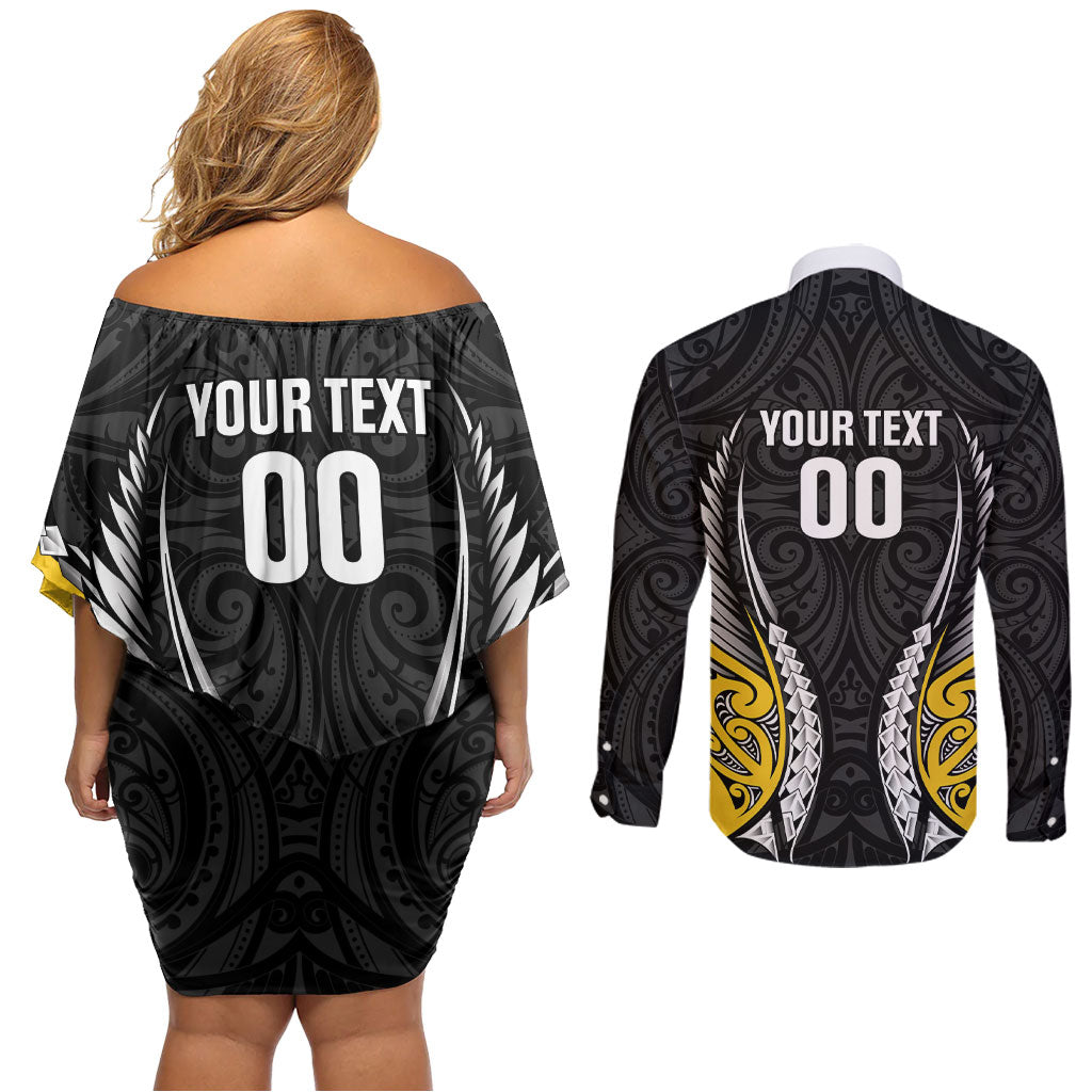 Wellington 2026 Rugby Custom Couples Matching Off Shoulder Short Dress and Long Sleeve Button Shirt NZ Maori Silver Fern