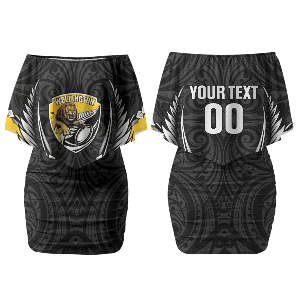 Wellington 2026 Rugby Custom Couples Matching Off Shoulder Short Dress and Long Sleeve Button Shirt NZ Maori Silver Fern LT14