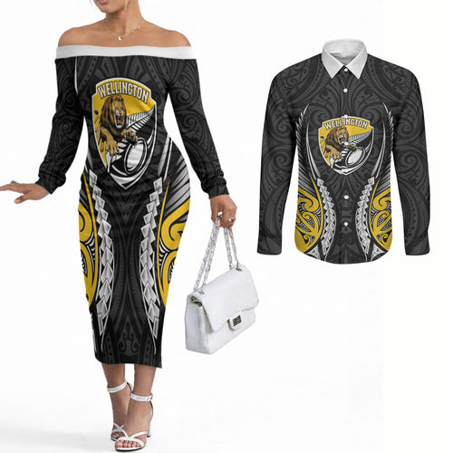 Wellington 2026 Rugby Custom Couples Matching Off The Shoulder Long Sleeve Dress and Long Sleeve Button Shirt NZ Maori Silver Fern