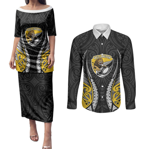 Wellington 2026 Rugby Custom Couples Matching Puletasi and Long Sleeve Button Shirt NZ Maori Silver Fern