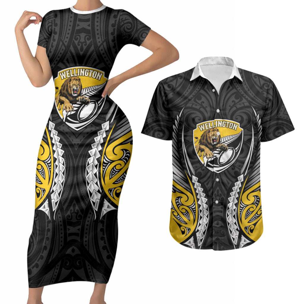 Wellington 2026 Rugby Custom Couples Matching Short Sleeve Bodycon Dress and Hawaiian Shirt NZ Maori Silver Fern