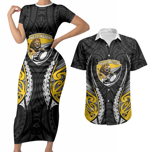 Wellington 2026 Rugby Custom Couples Matching Short Sleeve Bodycon Dress and Hawaiian Shirt NZ Maori Silver Fern
