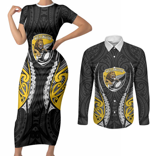 Wellington 2026 Rugby Custom Couples Matching Short Sleeve Bodycon Dress and Long Sleeve Button Shirt NZ Maori Silver Fern