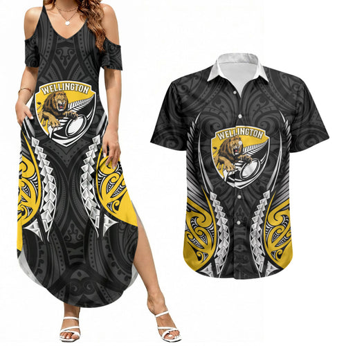Wellington 2026 Rugby Custom Couples Matching Summer Maxi Dress and Hawaiian Shirt NZ Maori Silver Fern