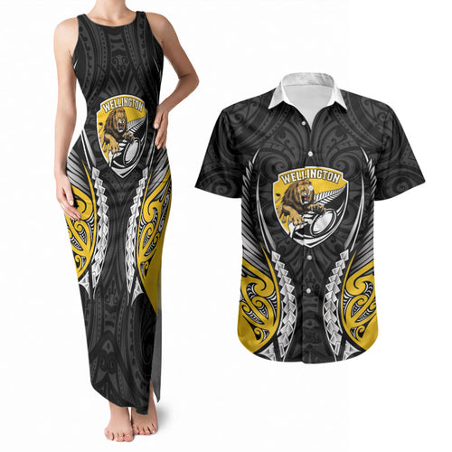 Wellington 2026 Rugby Custom Couples Matching Tank Maxi Dress and Hawaiian Shirt NZ Maori Silver Fern