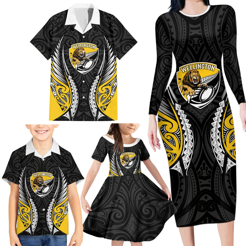 Wellington 2026 Rugby Custom Family Matching Long Sleeve Bodycon Dress and Hawaiian Shirt NZ Maori Silver Fern