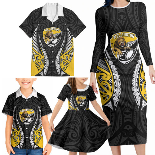 Wellington 2026 Rugby Custom Family Matching Long Sleeve Bodycon Dress and Hawaiian Shirt NZ Maori Silver Fern