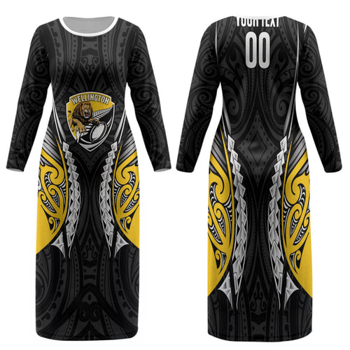 Wellington 2026 Rugby Custom Family Matching Long Sleeve Bodycon Dress and Hawaiian Shirt NZ Maori Silver Fern