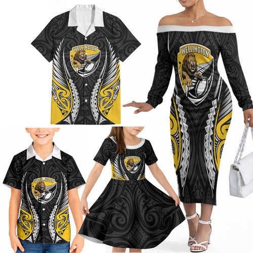 Wellington 2026 Rugby Custom Family Matching Off The Shoulder Long Sleeve Dress and Hawaiian Shirt NZ Maori Silver Fern