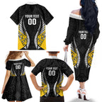 Wellington 2026 Rugby Custom Family Matching Off The Shoulder Long Sleeve Dress and Hawaiian Shirt NZ Maori Silver Fern
