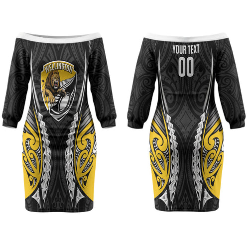 Wellington 2026 Rugby Custom Family Matching Off The Shoulder Long Sleeve Dress and Hawaiian Shirt NZ Maori Silver Fern