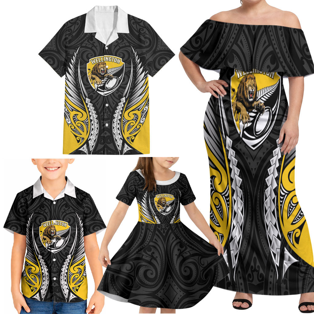 Wellington 2026 Rugby Custom Family Matching Off Shoulder Maxi Dress and Hawaiian Shirt NZ Maori Silver Fern