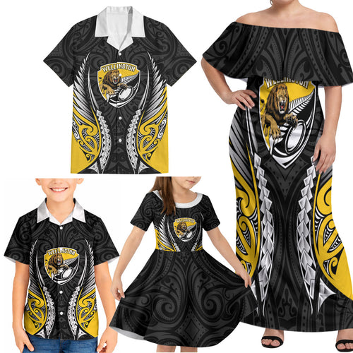 Wellington 2026 Rugby Custom Family Matching Off Shoulder Maxi Dress and Hawaiian Shirt NZ Maori Silver Fern