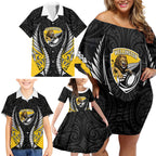 Wellington 2026 Rugby Custom Family Matching Off Shoulder Short Dress and Hawaiian Shirt NZ Maori Silver Fern