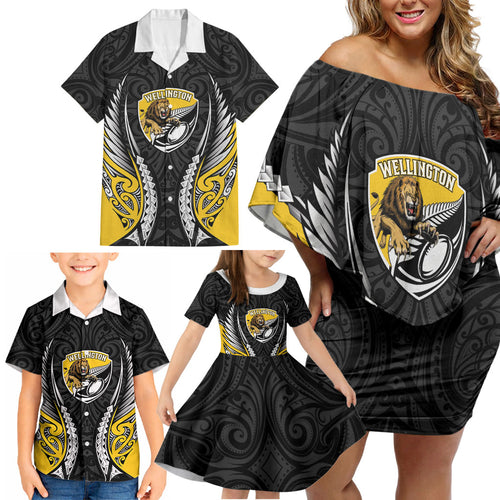 Wellington 2026 Rugby Custom Family Matching Off Shoulder Short Dress and Hawaiian Shirt NZ Maori Silver Fern