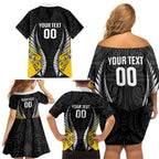 Wellington 2026 Rugby Custom Family Matching Off Shoulder Short Dress and Hawaiian Shirt NZ Maori Silver Fern