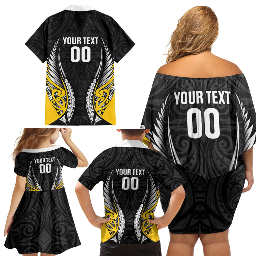 Wellington 2026 Rugby Custom Family Matching Off Shoulder Short Dress and Hawaiian Shirt NZ Maori Silver Fern