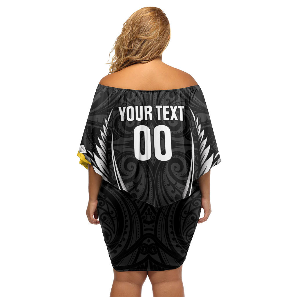 Wellington 2026 Rugby Custom Family Matching Off Shoulder Short Dress and Hawaiian Shirt NZ Maori Silver Fern