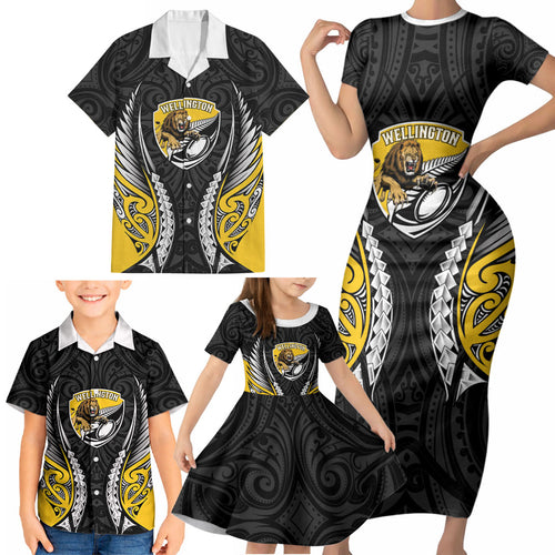 Wellington 2026 Rugby Custom Family Matching Short Sleeve Bodycon Dress and Hawaiian Shirt NZ Maori Silver Fern