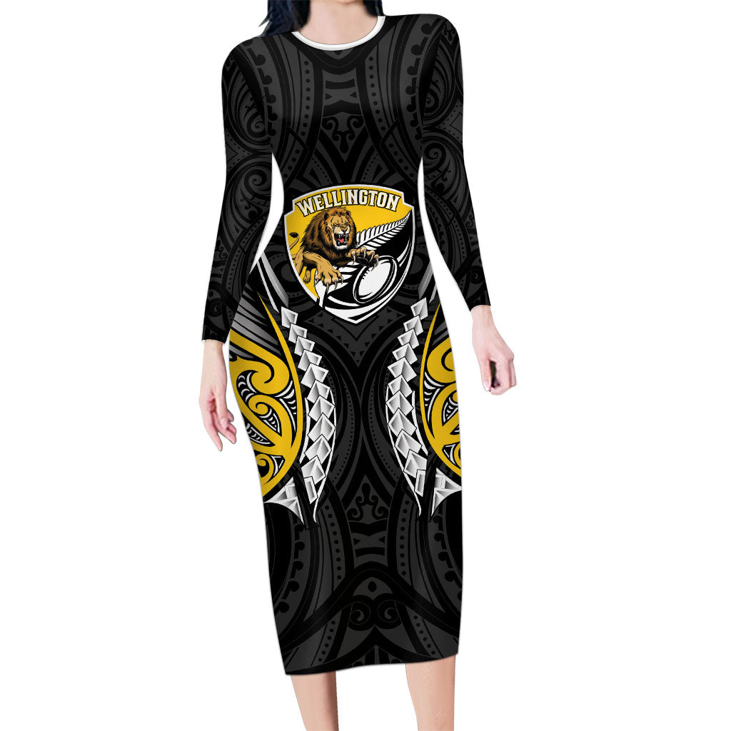 Wellington 2026 Rugby Custom Long Sleeve Bodycon Dress NZ Maori Silver Fern