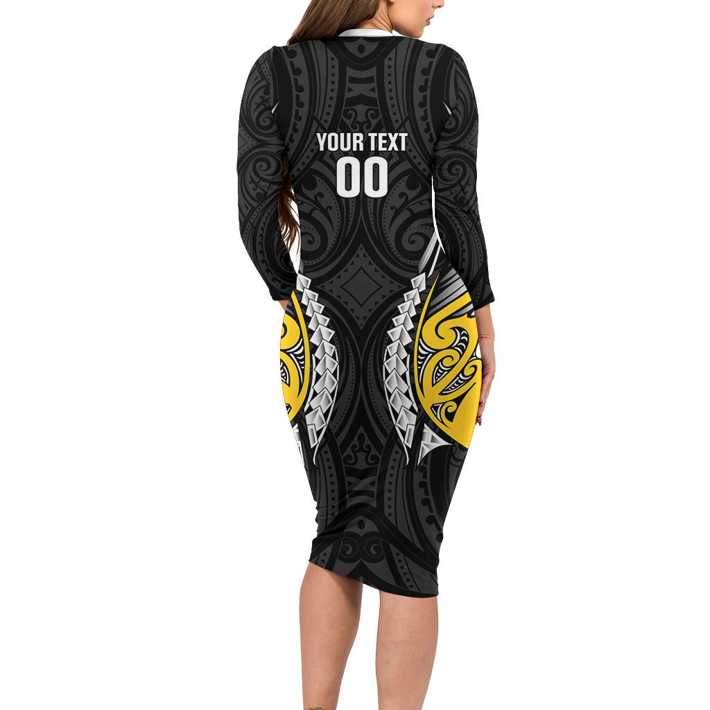 Wellington 2026 Rugby Custom Long Sleeve Bodycon Dress NZ Maori Silver Fern