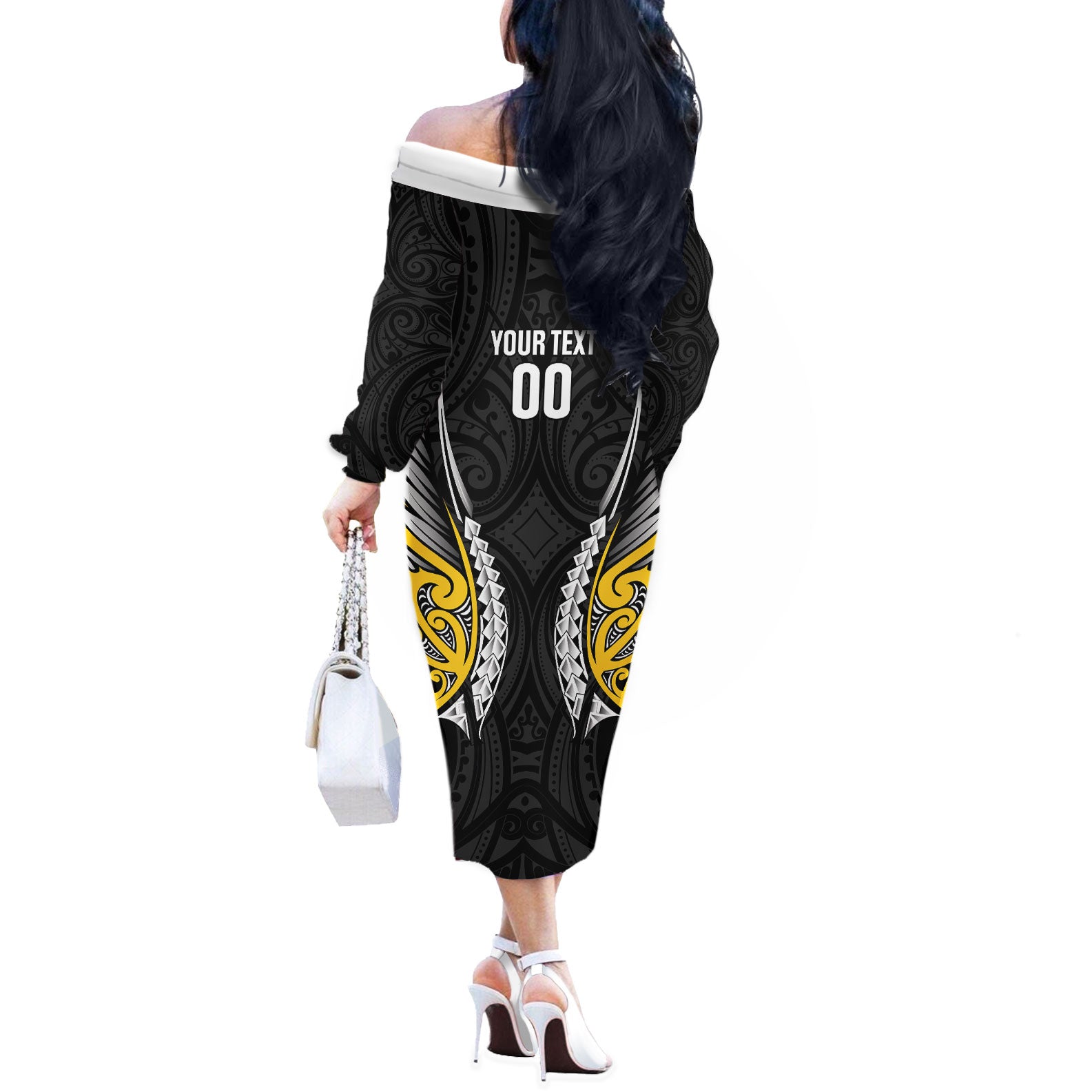 Wellington 2026 Rugby Custom Off The Shoulder Long Sleeve Dress NZ Maori Silver Fern