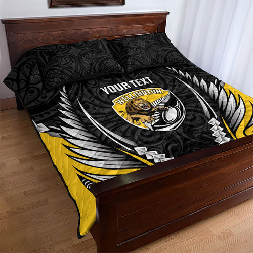 Wellington 2026 Rugby Custom Quilt Bed Set NZ Maori Silver Fern