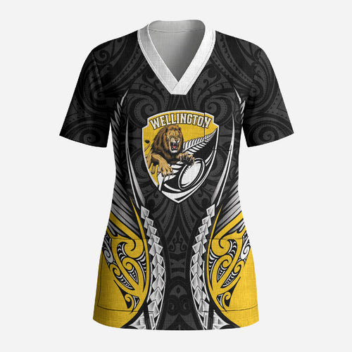 Wellington 2026 Rugby Custom Scrub Top NZ Maori Silver Fern