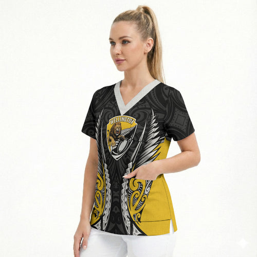 Wellington 2026 Rugby Custom Scrub Top NZ Maori Silver Fern
