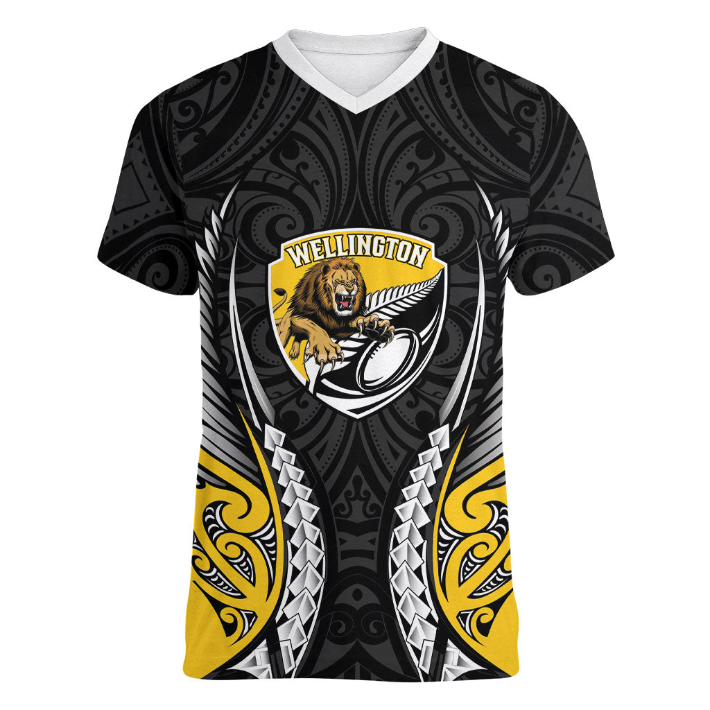 Wellington 2026 Rugby Custom Women V-Neck T-Shirt NZ Maori Silver Fern