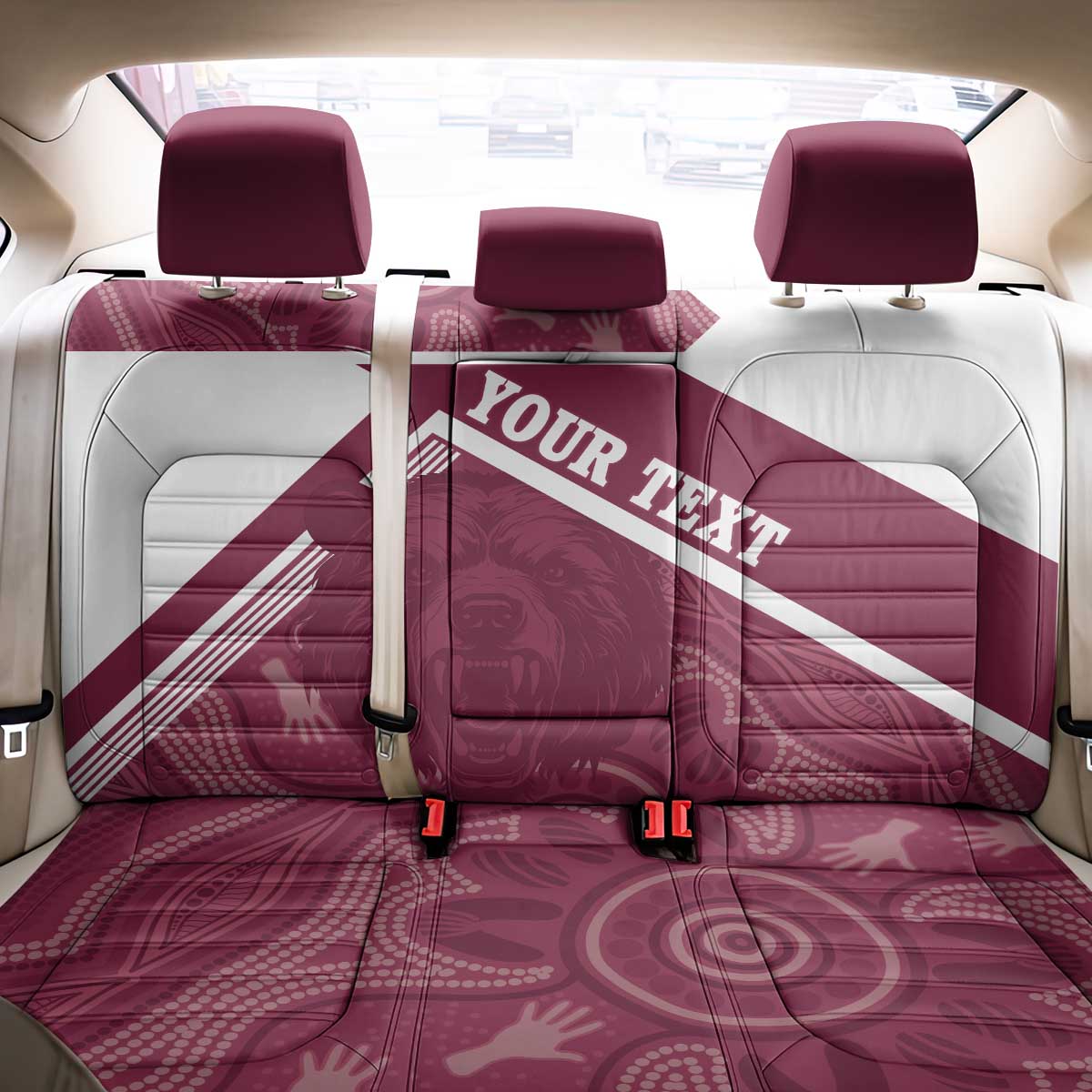 Burleigh Rugby Custom Back Car Seat Cover Go Bears Maroon Aboriginal Art - Aussie Hoodie