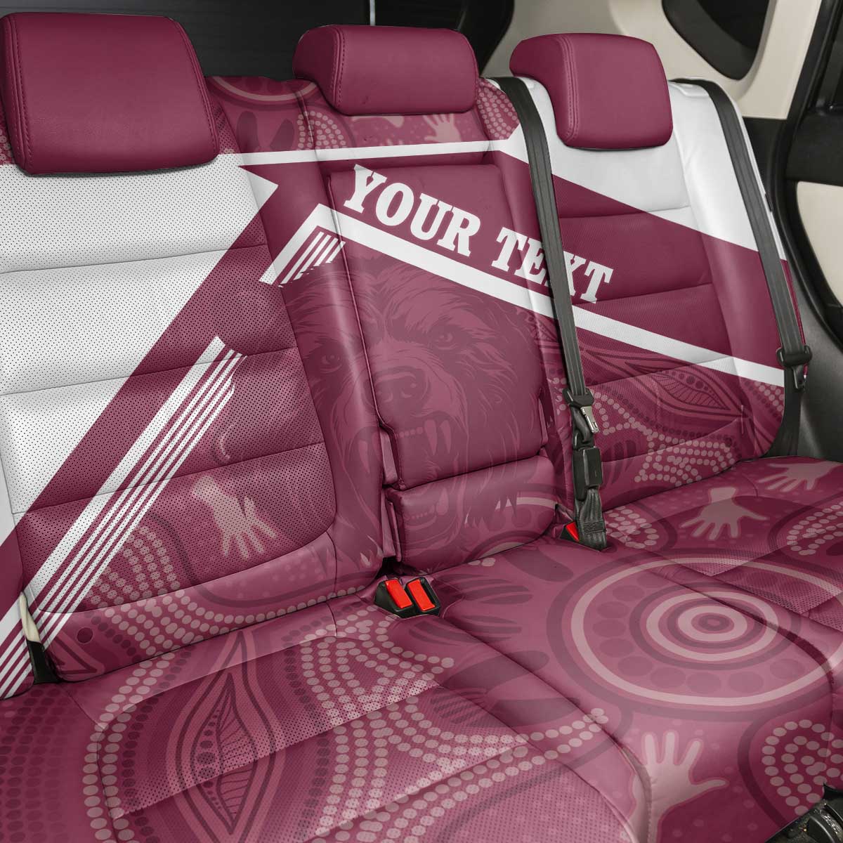 Burleigh Rugby Custom Back Car Seat Cover Go Bears Maroon Aboriginal Art - Aussie Hoodie