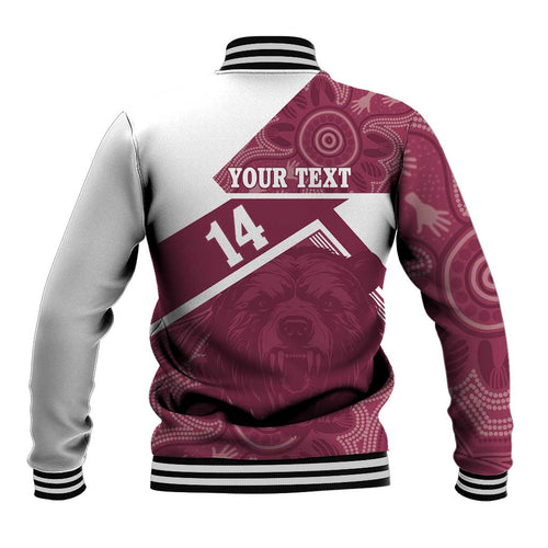 Burleigh Rugby Custom Baseball Jacket Go Bears Maroon Aboriginal Art - Aussie Hoodie