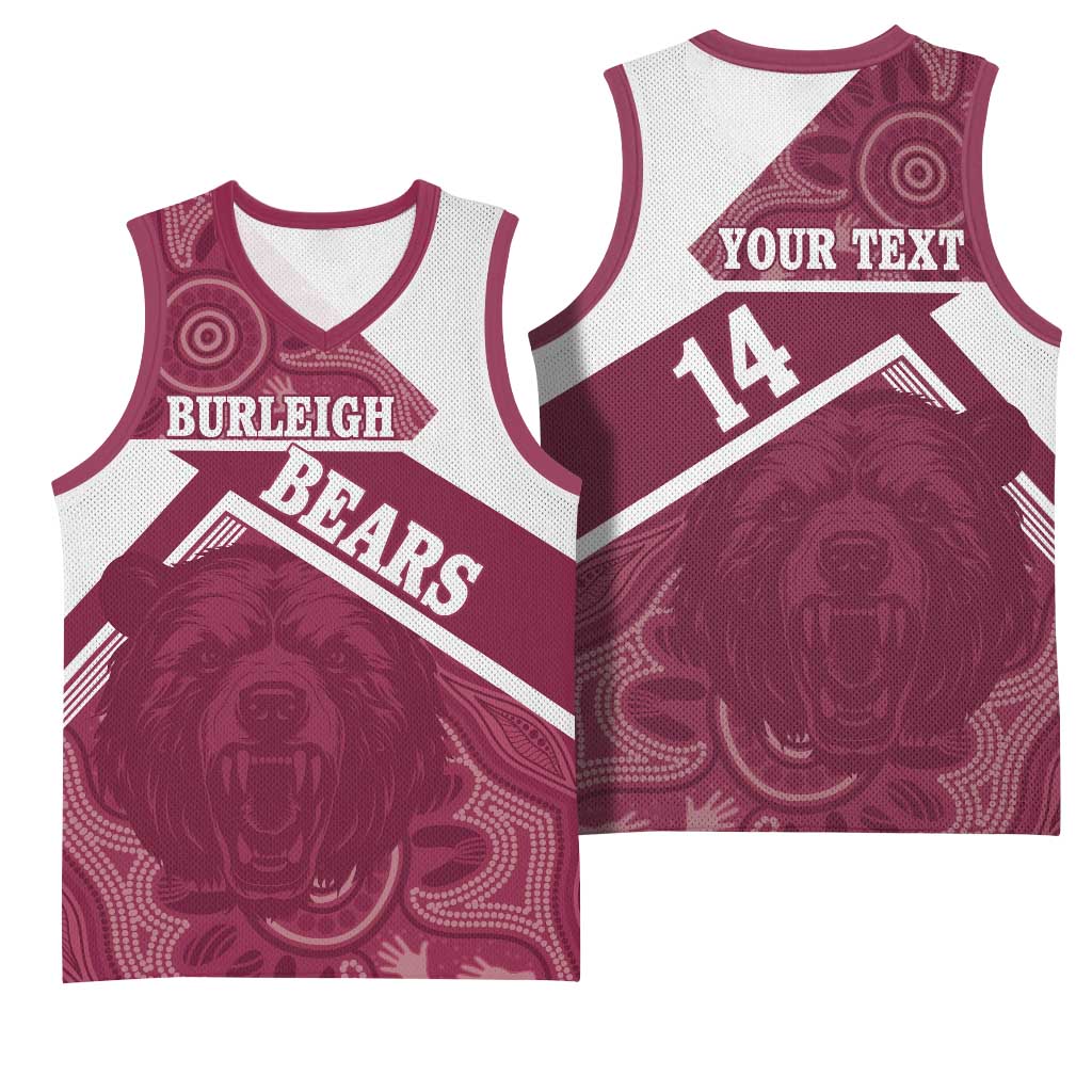 Burleigh Rugby Custom Basketball Jersey Go Bears Maroon Aboriginal Art - Aussie Hoodie