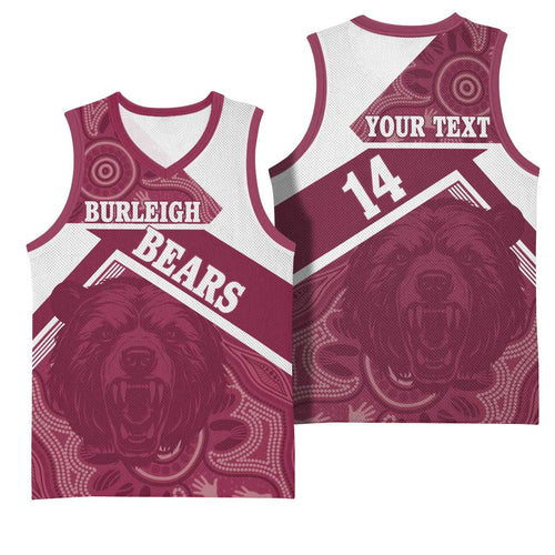 Burleigh Rugby Custom Basketball Jersey Go Bears Maroon Aboriginal Art - Aussie Hoodie