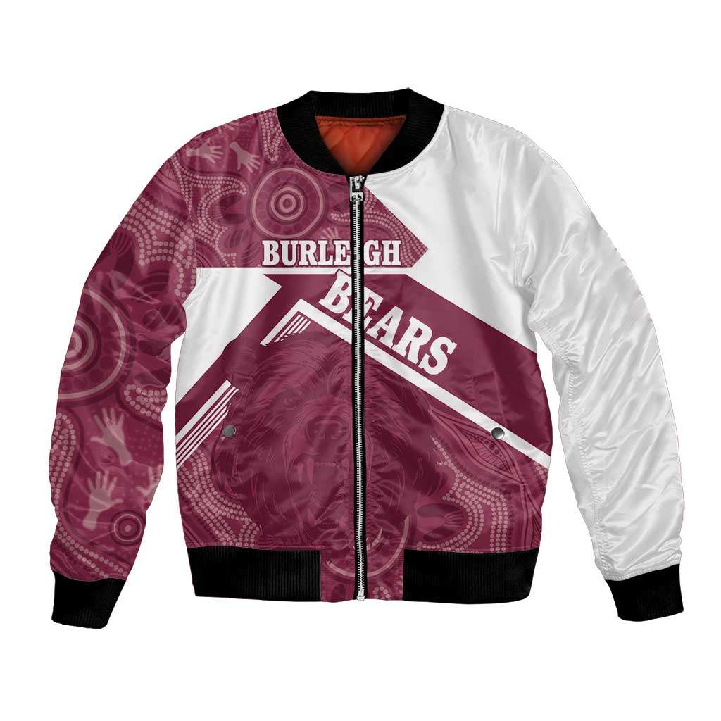 Burleigh Rugby Custom Bomber Jacket Go Bears Maroon Aboriginal Art - Aussie Hoodie