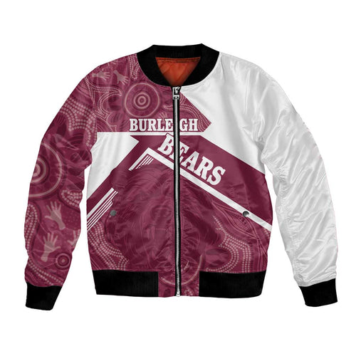 Burleigh Rugby Custom Bomber Jacket Go Bears Maroon Aboriginal Art - Aussie Hoodie