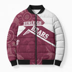 Burleigh Rugby Custom Bomber Puffer Jacket Go Bears Maroon Aboriginal Art - Aussie Hoodie