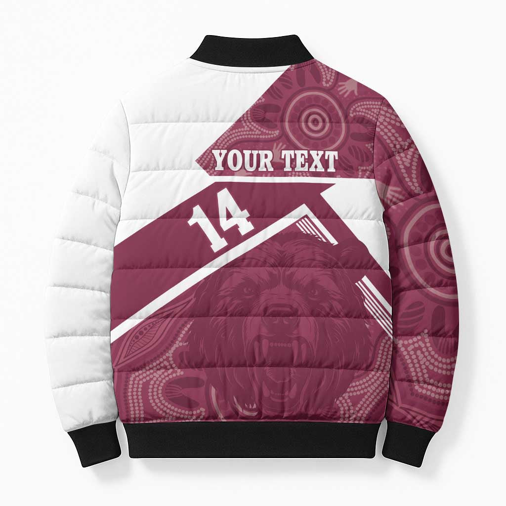 Burleigh Rugby Custom Bomber Puffer Jacket Go Bears Maroon Aboriginal Art - Aussie Hoodie
