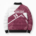 Burleigh Rugby Custom Bomber Puffer Jacket Go Bears Maroon Aboriginal Art - Aussie Hoodie