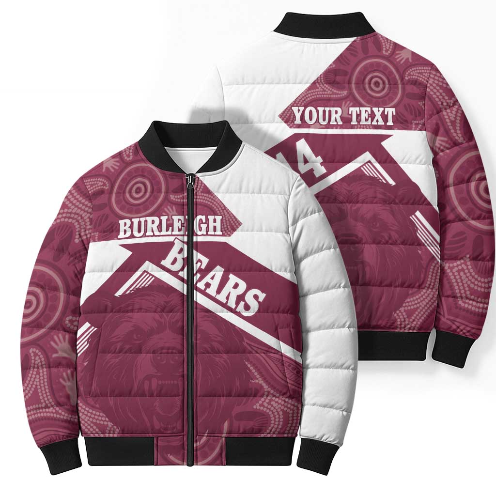 Burleigh Rugby Custom Bomber Puffer Jacket Go Bears Maroon Aboriginal Art - Aussie Hoodie
