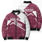 Burleigh Rugby Custom Bomber Puffer Jacket Go Bears Maroon Aboriginal Art - Aussie Hoodie