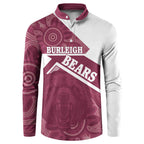 Burleigh Rugby Custom Button Sweatshirt Go Bears Maroon Aboriginal Art - Aussie Hoodie