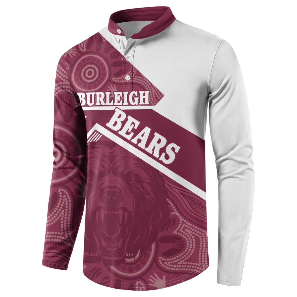 Burleigh Rugby Custom Button Sweatshirt Go Bears Maroon Aboriginal Art - Aussie Hoodie