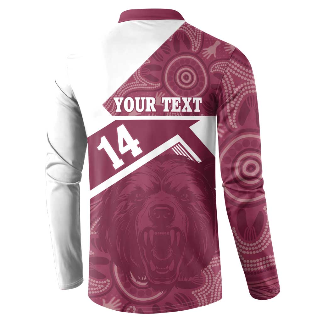 Burleigh Rugby Custom Button Sweatshirt Go Bears Maroon Aboriginal Art - Aussie Hoodie