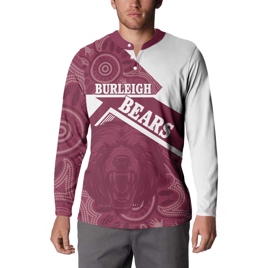 Burleigh Rugby Custom Button Sweatshirt Go Bears Maroon Aboriginal Art - Aussie Hoodie