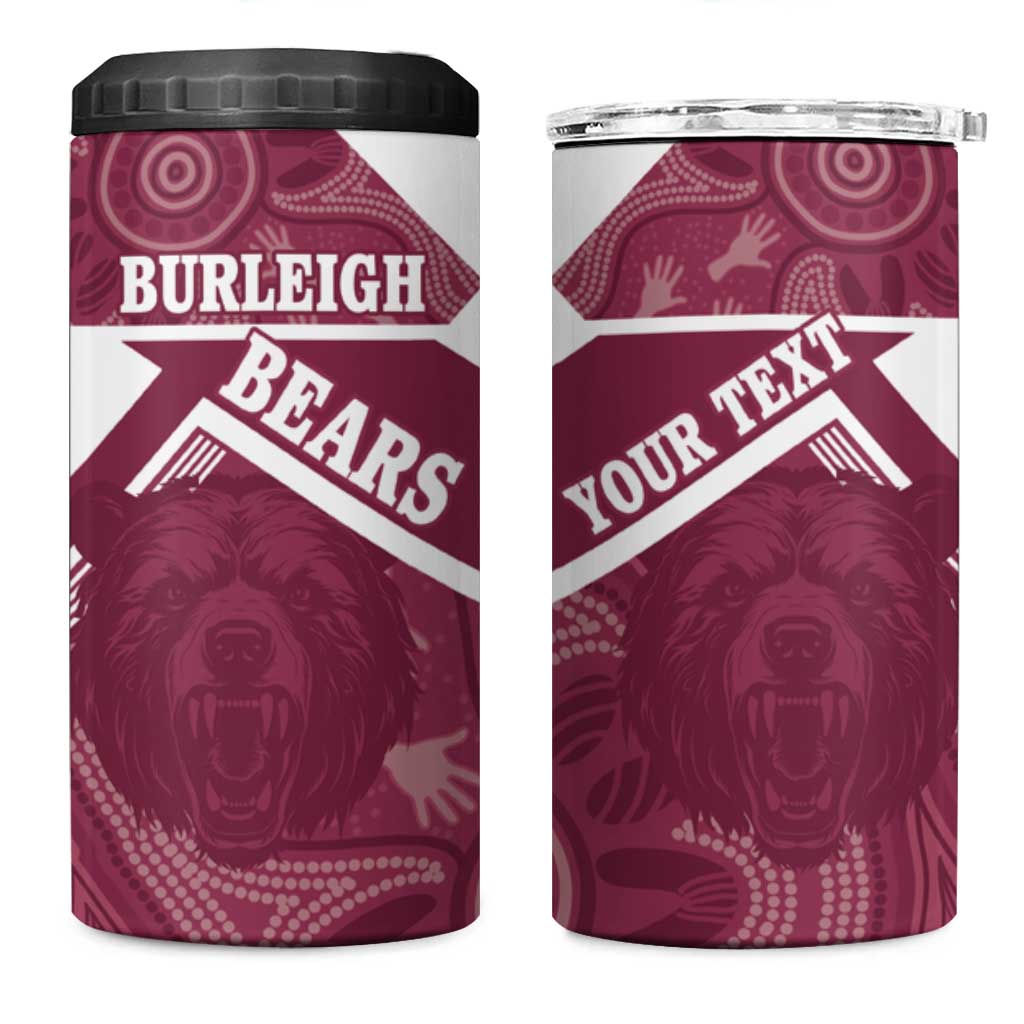 Burleigh Rugby Custom 4 in 1 Can Cooler Tumbler Go Bears Maroon Aboriginal Art - Aussie Hoodie